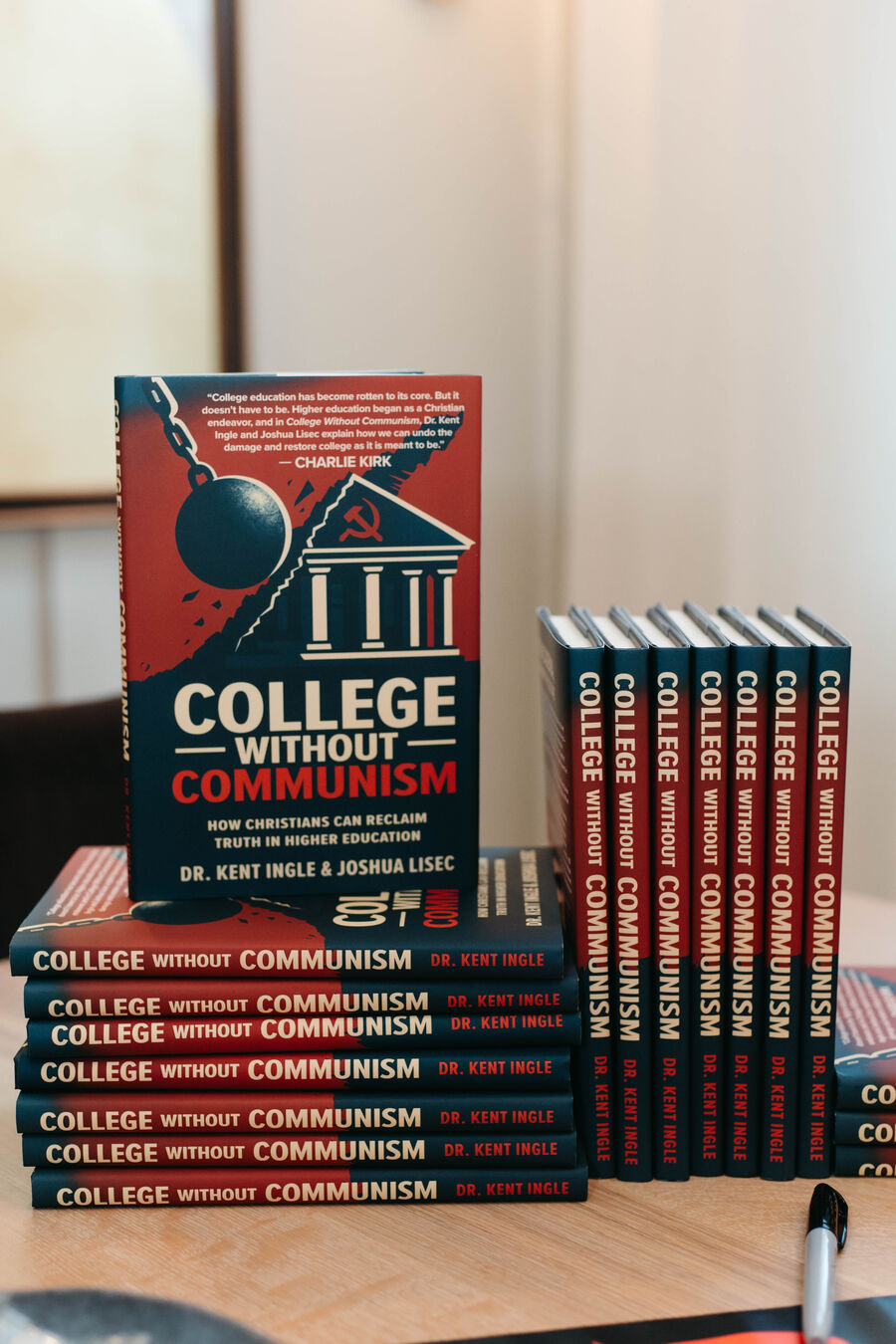 College Without Communism book stack